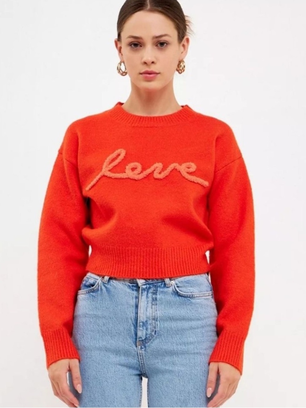 Endless Rose Red Chenille 'love' Embroidered Crewneck Sweater